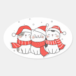 Christmas Mew Trio Ovaler Aufkleber