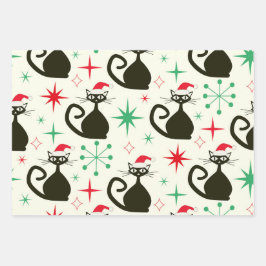 Christmas Mid Century Retro Atomic Cats Geschenkpapier Set