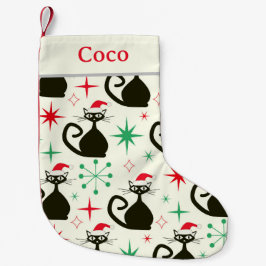 Christmas Mid Century Retro Atomic Cats Name Kleiner Weihnachtsstrumpf