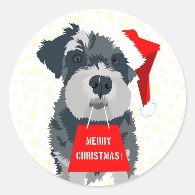 Christmas Mini Schnauzer Dog Weihnachtsmannmütze S Runder Aufkleber (Vorderseite)
