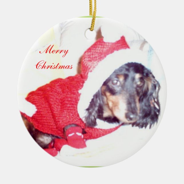 Christmas Miniature Dashcund Ornaments - Elf Keramikornament (Vorne)