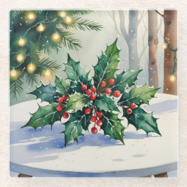 Christmas Mistletoe Holiday Watercolor Glasuntersetzer