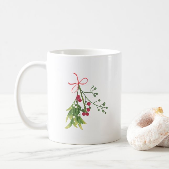 Christmas Mistletoe Holly Berries Kaffeetasse (Mit Donut)