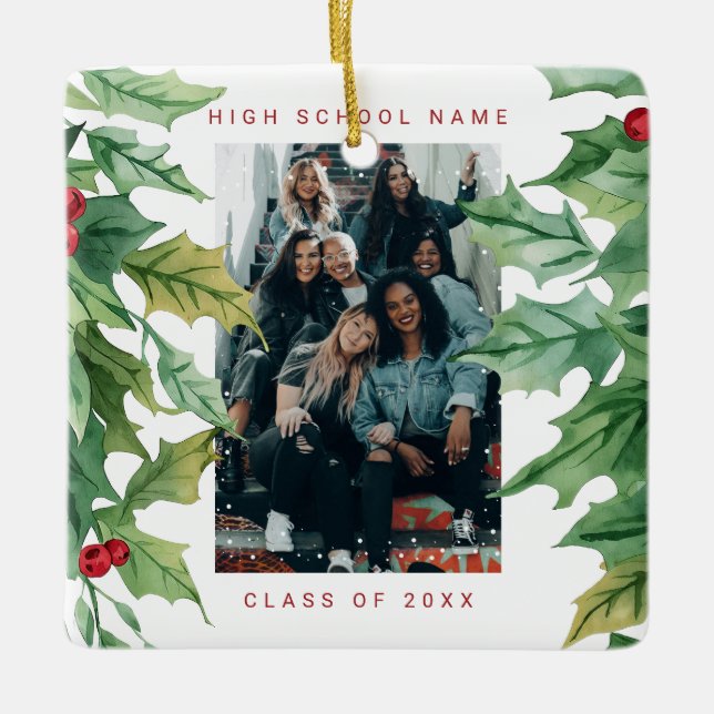 Christmas Mistletoe School College Photo Keramikornament (Vorderseite)