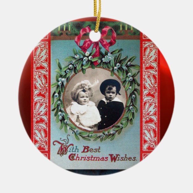 CHRISTMAS MIT MISTLETOES-FOTOVORLAGE KERAMIK ORNAMENT (Vorne)