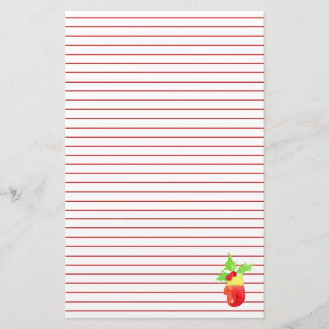 Christmas Mitten Holly Red Lined Briefpapier (Vorderseite)