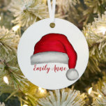 Christmas Modern Cute Red Santa Hat Whimsical Ornament Aus Metall<br><div class="desc">Cute whimsical Merry Mistletoe Holiday Christmas Photo Ornament. Personalized with a custom name. A trendy cute holiday Christmas gift. A fun and trendy way to celebrate the holidays. This design features Christmas holiday modern cute Santa, hat photo whimsical red, minimalist simple adorable Santa Claus, modern and minimal, watercolor red Santa...</div>