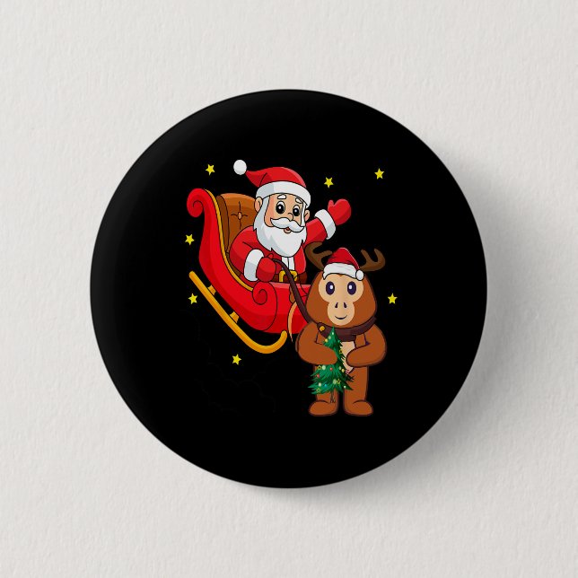 Christmas Monkey Santa Riding Funny Monkey Pajama  Button (Vorderseite)