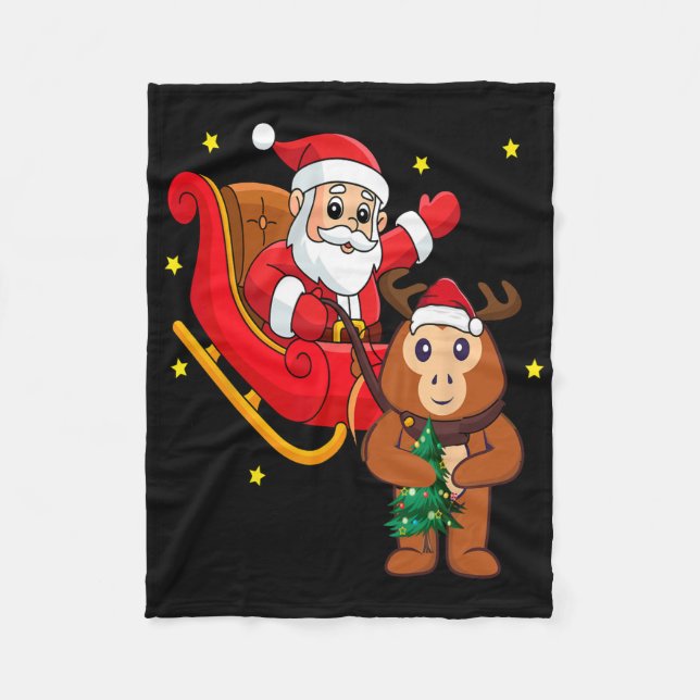 Christmas Monkey Santa Riding Funny Monkey Pajama  Fleecedecke (Vorderseite)