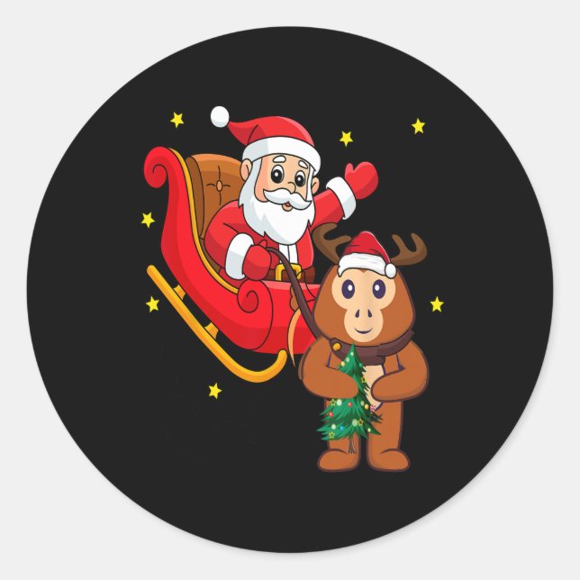 Christmas Monkey Santa Riding Funny Monkey Pajama  Runder Aufkleber (Vorderseite)