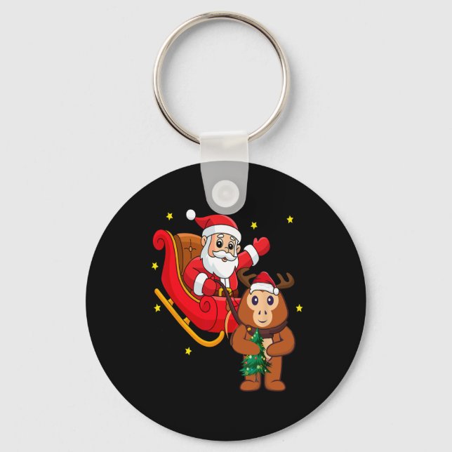 Christmas Monkey Santa Riding Funny Monkey Pajama  Schlüsselanhänger (Vorderseite)