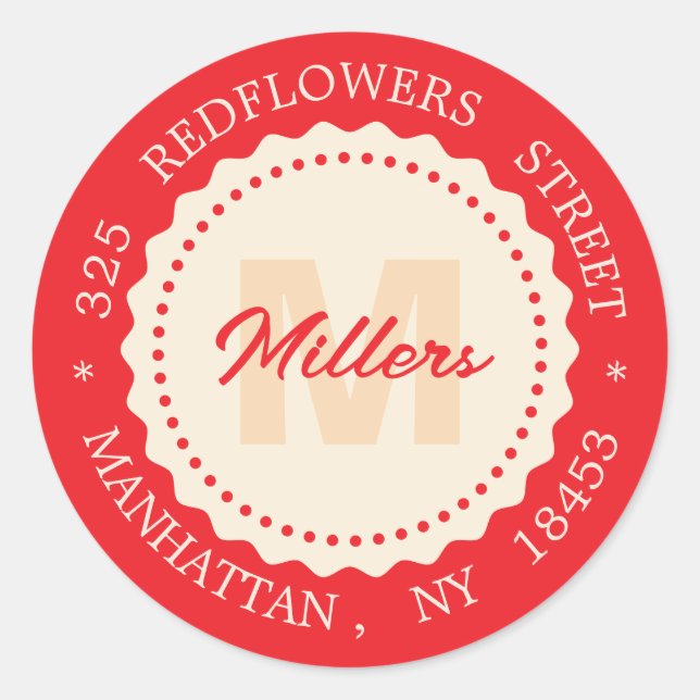 Christmas Monogram address sticker. Custom name. Runder Aufkleber (Vorderseite)