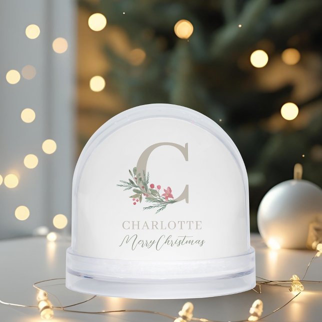 Christmas Monogram Custom Baby Photo Holiday Schneekugeln (Von Creator hochgeladen)