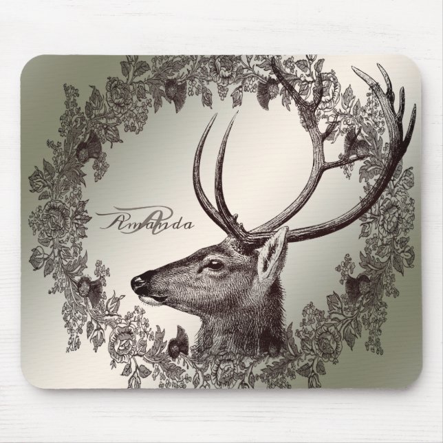 Christmas Monogram Floral Reindeer Golden Winter Mousepad (Vorne)