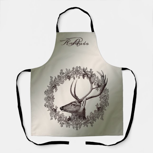Christmas Monogram Floral Reindeer Golden Winter Schürze (Vorderseite)