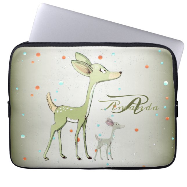 Christmas Monogram Green Deers Holidays Cute Laptopschutzhülle (Vorderseite)