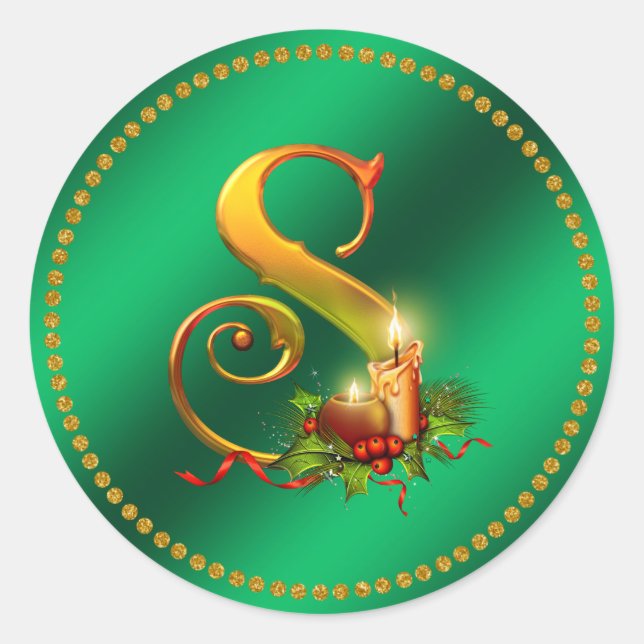 Christmas Monogram Green Faux Foil Sticker (Devant)