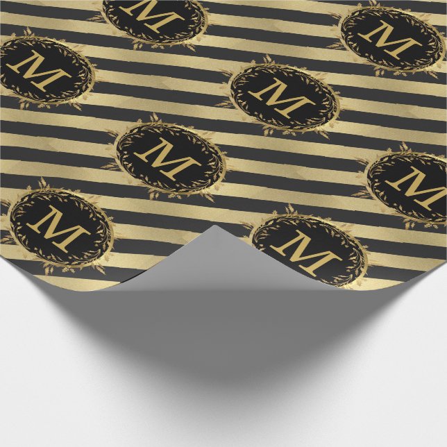 Christmas Monogram Holiday Wreath Faux Gold Foil Geschenkpapier (Ecke)
