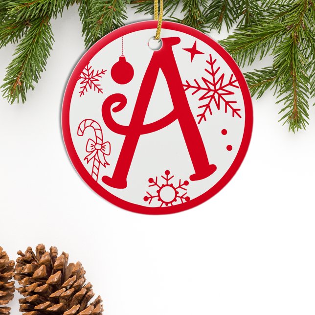 Christmas Monogram Letter A Red White Keramik Ornament (Von Creator hochgeladen)