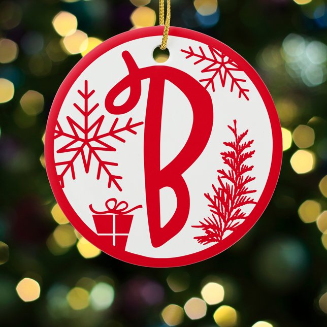 Christmas Monogram Letter B Red White Keramik Ornament (Von Creator hochgeladen)