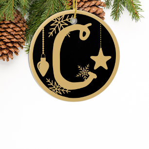 Christmas Monogram Letter C Gold Black Keramik Ornament