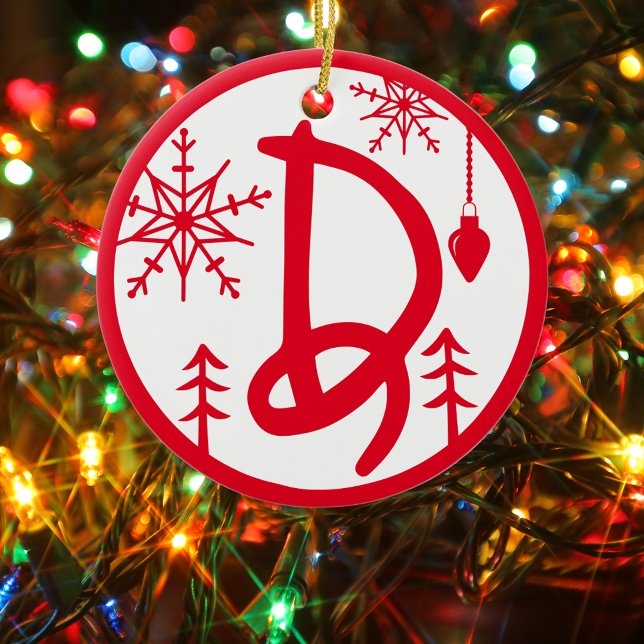 Christmas Monogram Letter D Red White Keramik Ornament (Von Creator hochgeladen)