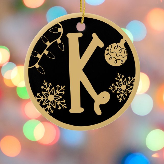 Christmas Monogram Letter K Gold Black Keramik Ornament (Von Creator hochgeladen)