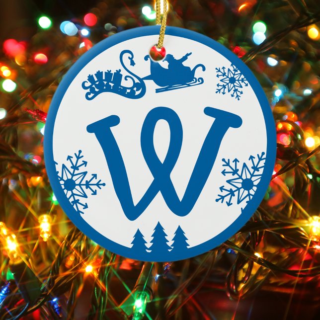 Christmas Monogram Letter W Blue White Keramik Ornament (Von Creator hochgeladen)