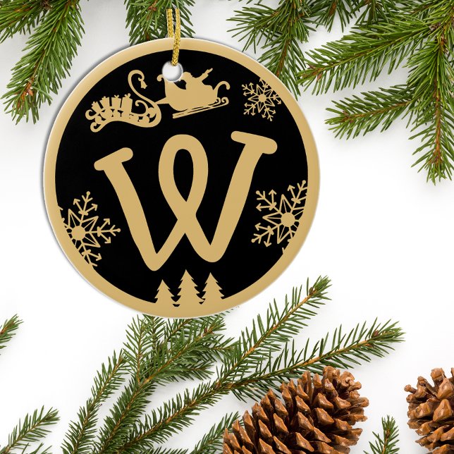 Christmas Monogram Letter W Gold Black Keramik Ornament (Von Creator hochgeladen)
