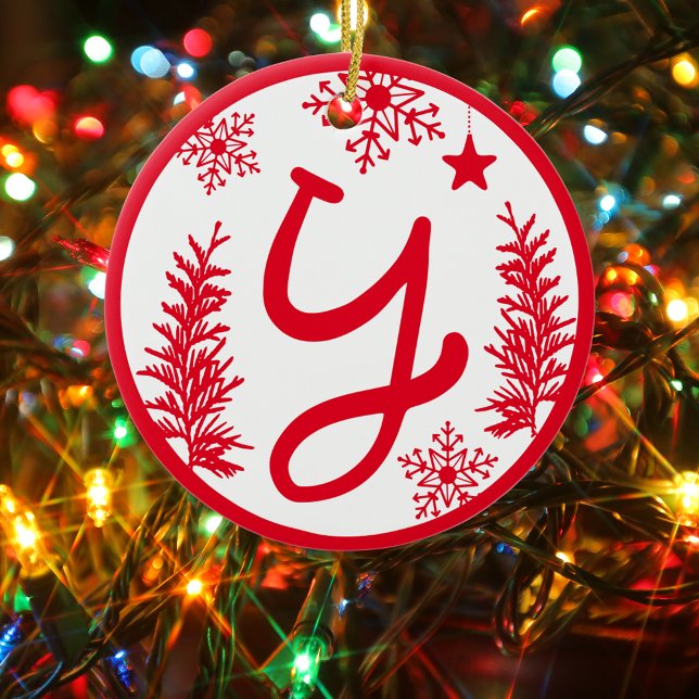 Christmas Monogram Letter Y Red White Keramik Ornament (Von Creator hochgeladen)