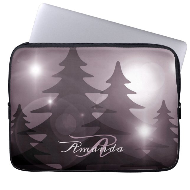 Christmas Monogram Pink Trees Holiday Winter Laptopschutzhülle (Vorderseite)