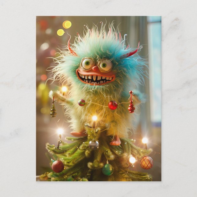 Christmas monster at Christmass tree Postkarte (Vorderseite)