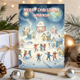 Christmas Moon Village Kids Card Feiertagskarte