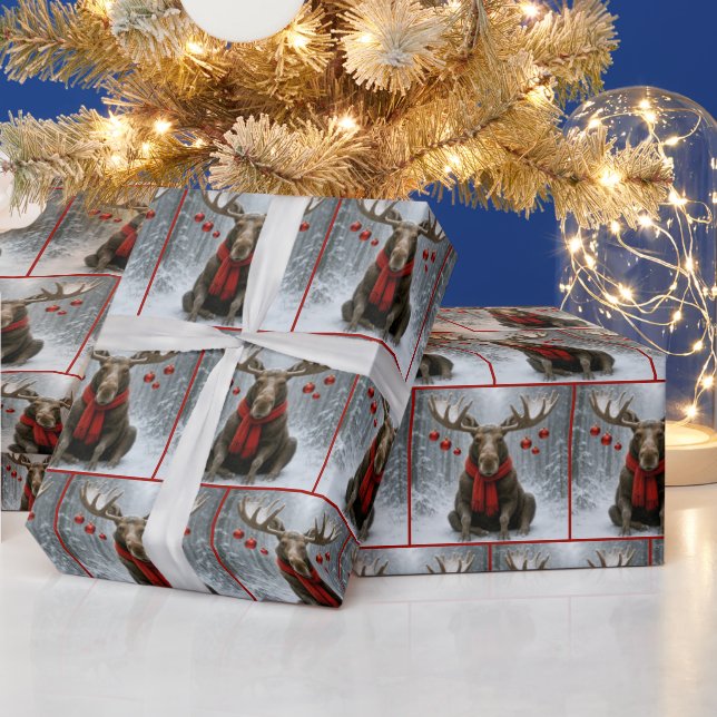 Christmas Moose In a Snowy Forest Geschenkpapier (Feiertage)