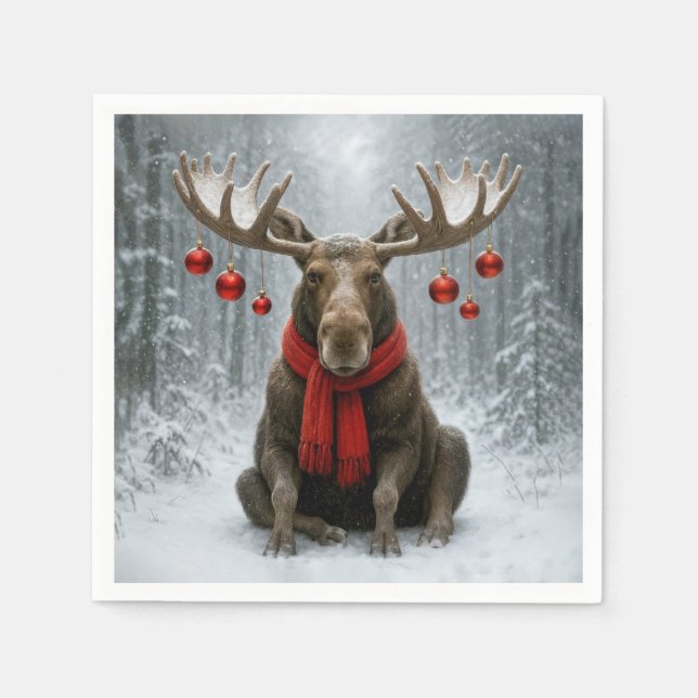 Christmas Moose In a Snowy Forest Serviette (Vorderseite)