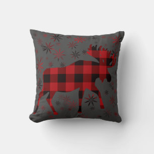 Christmas Moose Klassik Rot kariert Kissen