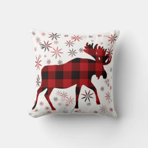 Christmas Moose Klassik Rot kariert Kissen