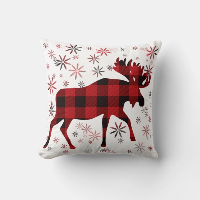 Christmas Moose Klassik Rot kariert Kissen (Vorderseite)