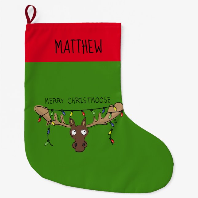 Christmas Moose Niedlich Funny Christmoose Großer Weihnachtsstrumpf (Vorderseite)