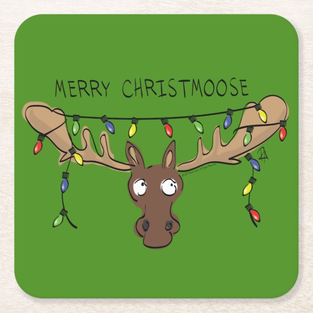 Christmas Moose Niedlich Funny Christmoose Rechteckiger Pappuntersetzer (Vorderseite)