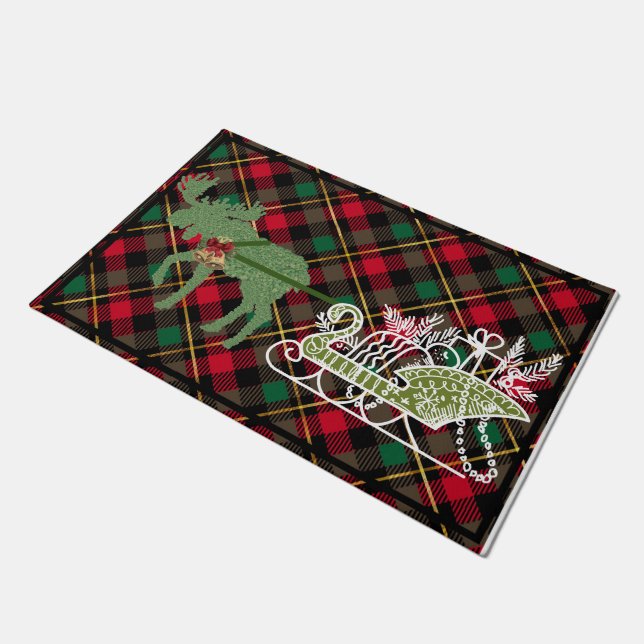 Christmas Moose Topiary Sleigh Doormat Begrüßungsm Fußmatte (Schrägansicht)