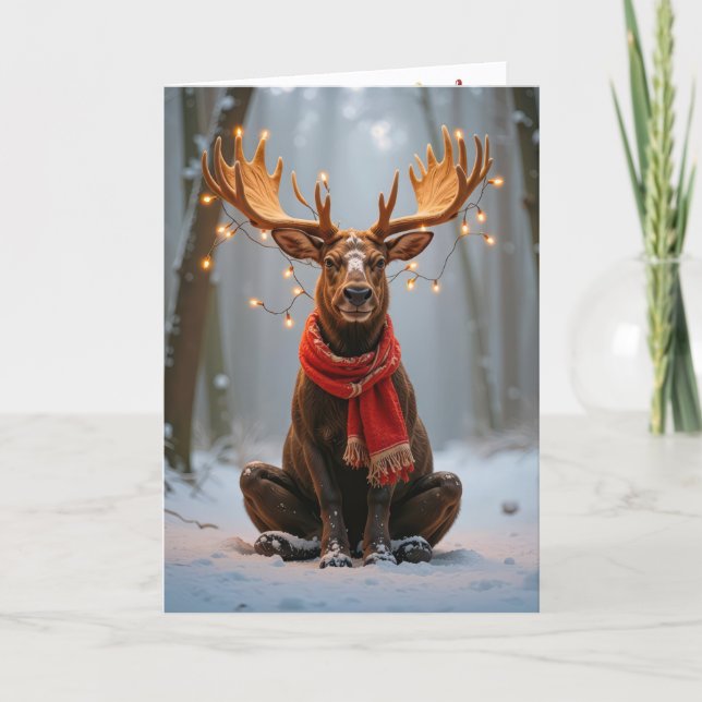 Christmas Moose With Holiday Lights Karte (Vorderseite)