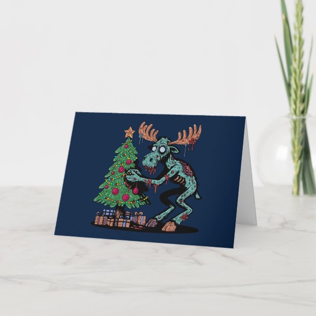 Christmas Moose Zombie Karte (Vorderseite)