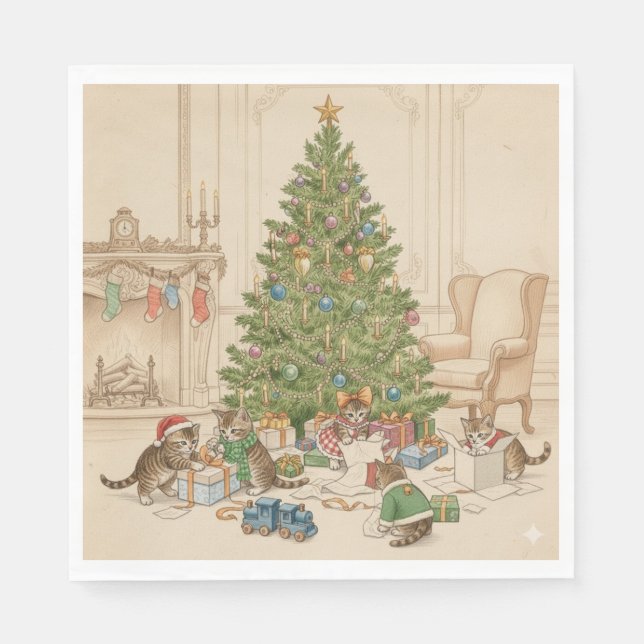 Christmas Morning for the Kittens Napkins Serviette (Vorderseite)
