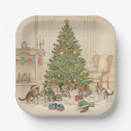 Christmas Morning for the Kittens Paper Plates Pappteller