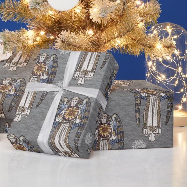 Christmas Morris Angel Snowflakes Steel Grau Geschenkpapier (Feiertage)