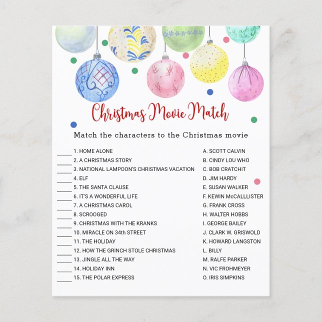 Christmas Movie Match Game Card Flyer (Vorne)