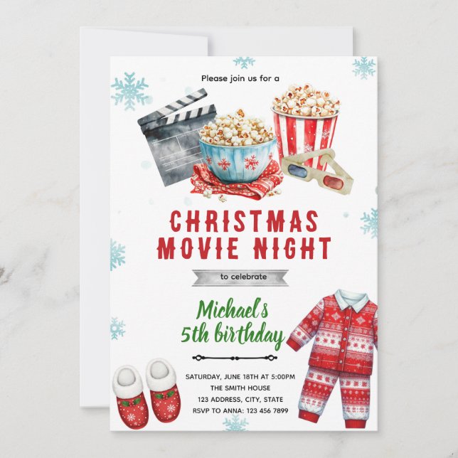 Christmas movie popcorn Invitation Einladung (Vorderseite)