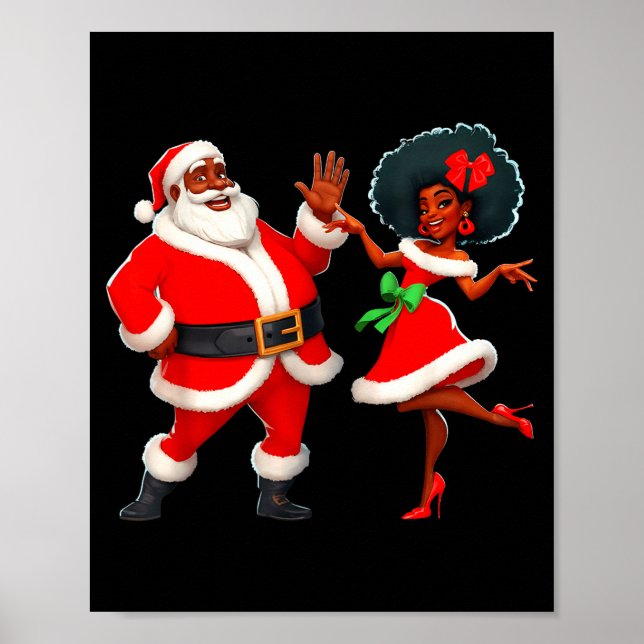 Christmas Mr Santa Mrs Claus Dancing African Ameri Poster (Vorne)