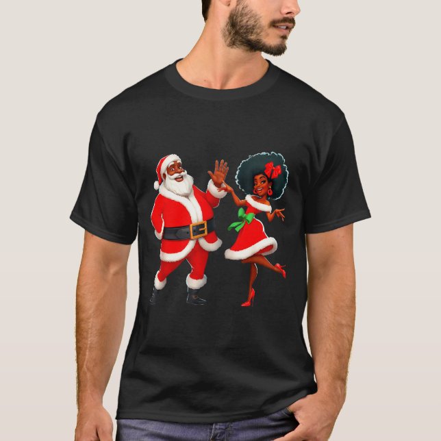 Christmas Mr Santa Mrs Claus Dancing African Ameri T-Shirt (Vorderseite)